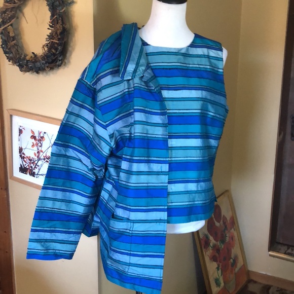 VINTAGE Josephine Chaus Size 12 10 RAW SILK Top+Shell Vivid Textured Stripe NEW - Picture 12 of 16